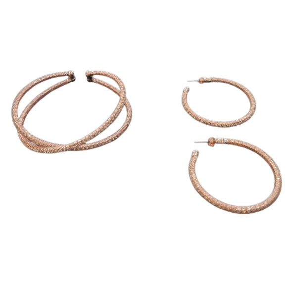 Jewelry - Pink with white crystals Crossover Bangle with Matching Hoop earrings NWT